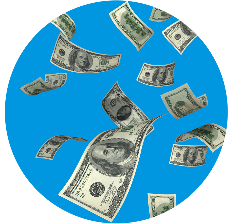 Dollar bills floating